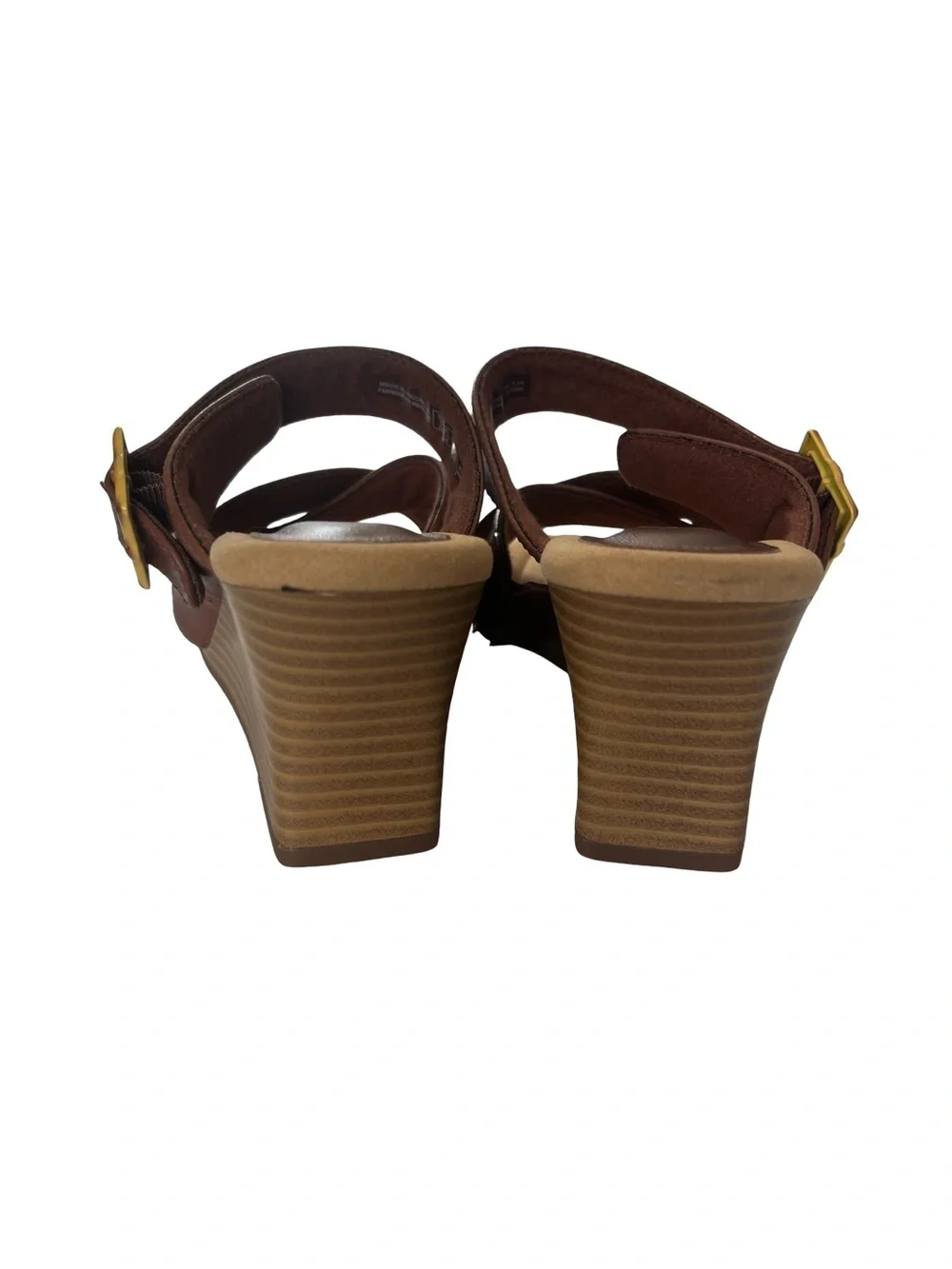 Clark’s Collection Kyarra Judi Sandals Tan Wood Grain Wedge Womens Size 7.5